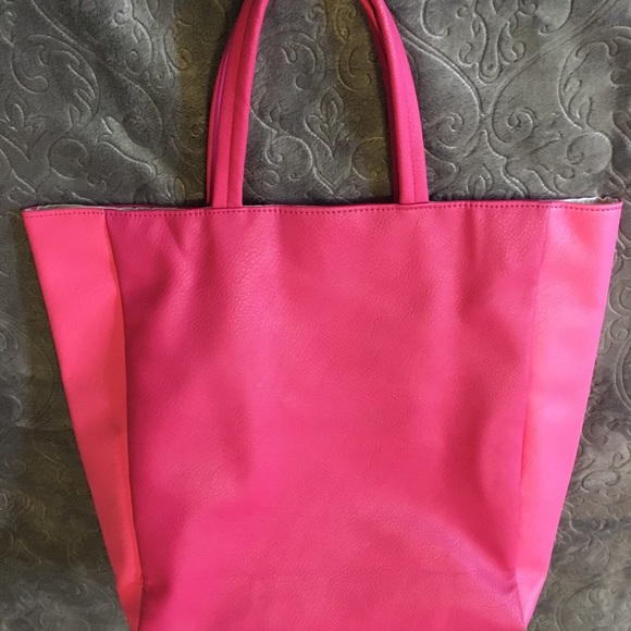 Two Toned Pink Short Handle Shopper Tote Bag - Picture 3 of 8